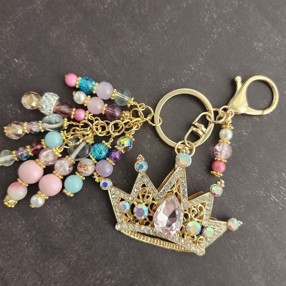 Crown Purse Charm Rhinestones Glass Rondels Handcrafted
